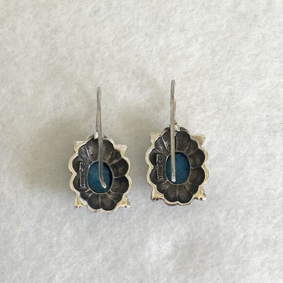 Sterling Silver 925 Thai Oval Bezel Set Denim Lapis Dangle Drop Earrings - Picture 7 of 16